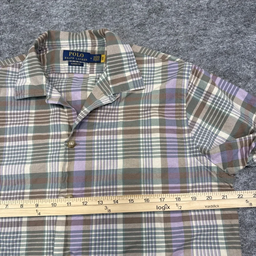 Polo Ralph Lauren shirt men's medium plaid short sleeve loop collar casual